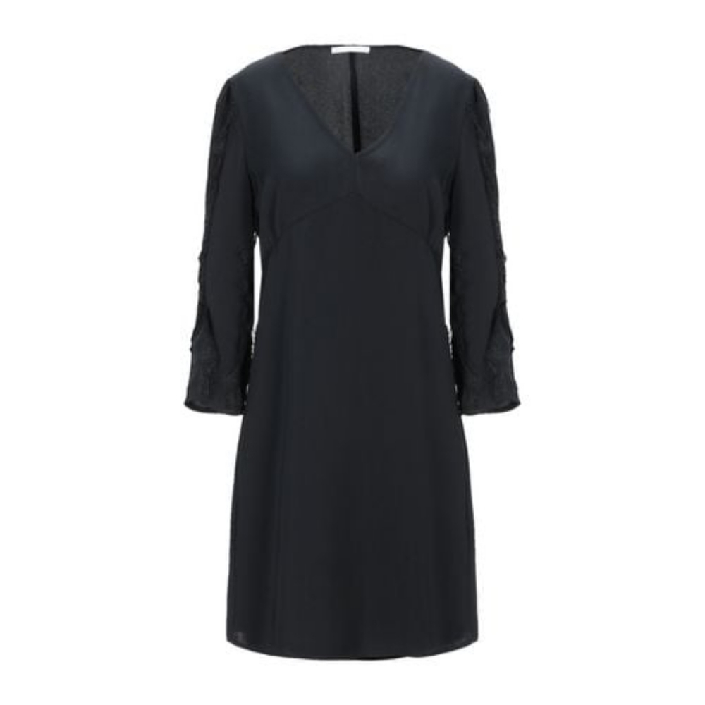 PATRIZIA PEPE NWT Black Long Sleeve Lace trim V-Neck Dress EU Size 44